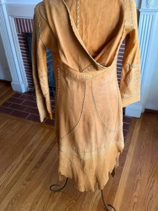 Vintage Pieles Pitic 70’s whipstitch leather raw edge festival hippie coat - Picture 3 of 13